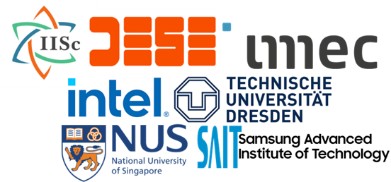 Logos of IISc, Samsung, imec, Intel, TU Dresden, NUS, and TCS