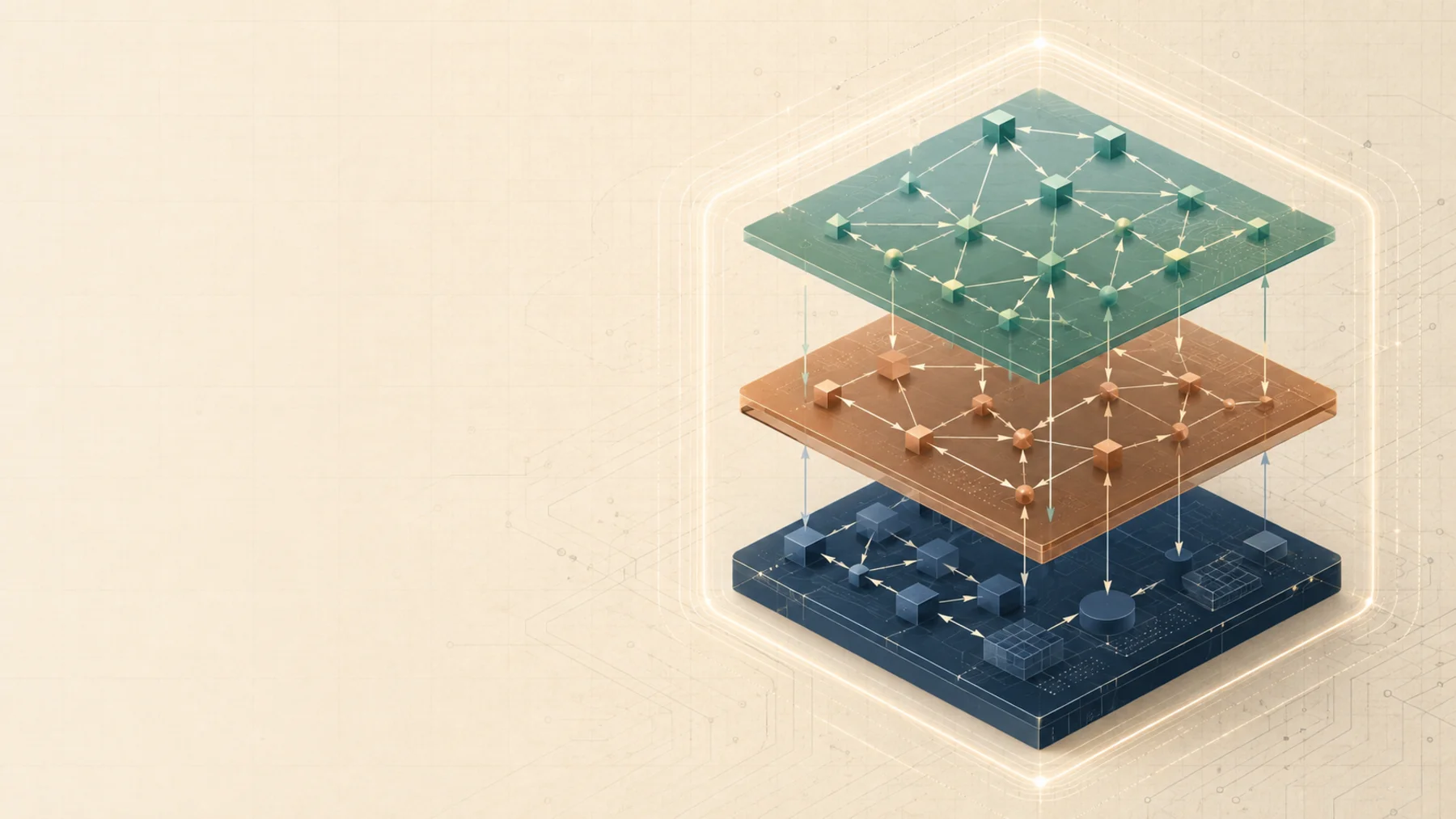 An abstract three-layer computing stack connected by a task graph and enclosed by a reliability boundary